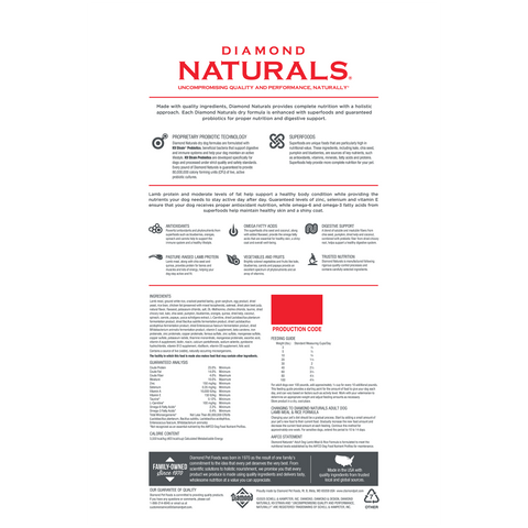 DIAMOND NATURALS ADULT DOG LAMB MEAL & RICE FORMULA